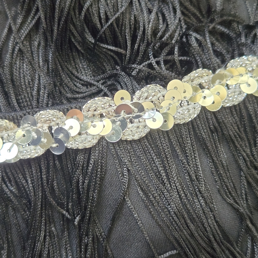 *SOLD* Spirit Halloween Flapper Dress, Black Fringe Mini Dress w Silver Sequins - Picture 5 of 5